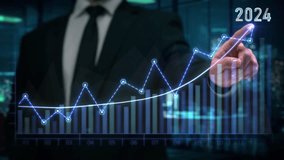 

Male Financial Broker in Suit Drawing an Ascending Line and Bar Graph showing Quarter Profits 2024 Earnings Forecast. Record Earnings, Corporate Growth, Business Success. Virtual Augmented Reality.  - Powered by Shutterstock - Get 15% off with code: PIKWIZARD15