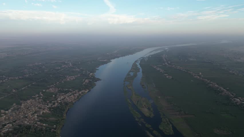 A drone shoot of The Egyptian Nile River from the Upper Egypt 