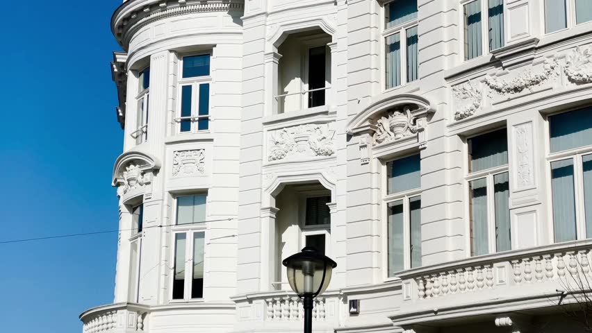 Grand architecture in historical part of the city of Antwerp, Belgium on a sunny day, slow motion video