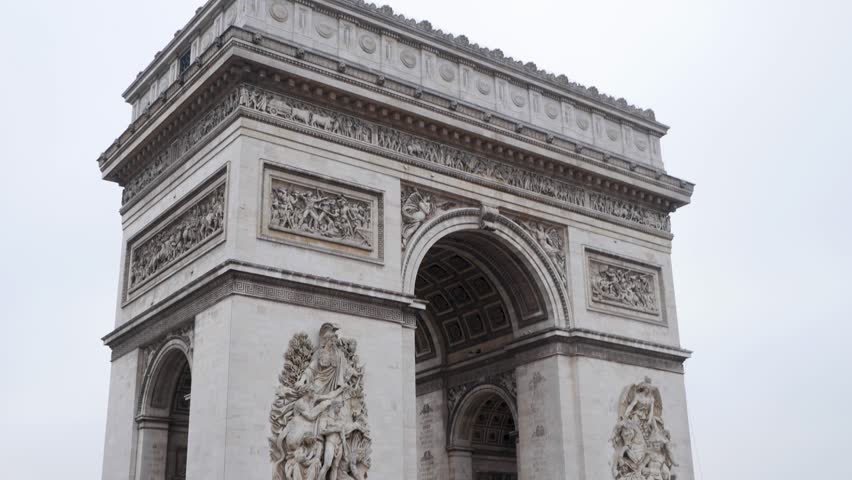 A closeup of the Arc of Triumph (Arc de Triomphe) in Paris, France Royalty-Free Stock Footage #1111900351