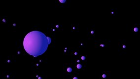 Animation of sweet text in yellow with purple spheres on black background. Social media, retro future, creativity, feeling, digital interface and communication digitally generated video.