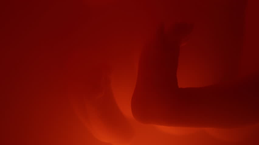Macro closeup of feet of unrecognizable fetus floating inside amniotic fluid in red uterus light | Shutterstock HD Video #1111901203