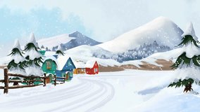 Winter scane background footage, decorated with snow fall