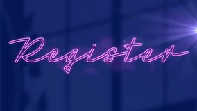 Animation of register text over light trails on blue background. Social media, communication and digital interface concept digitally generated video. - Powered by Shutterstock - Get 15% off with code: PIKWIZARD15