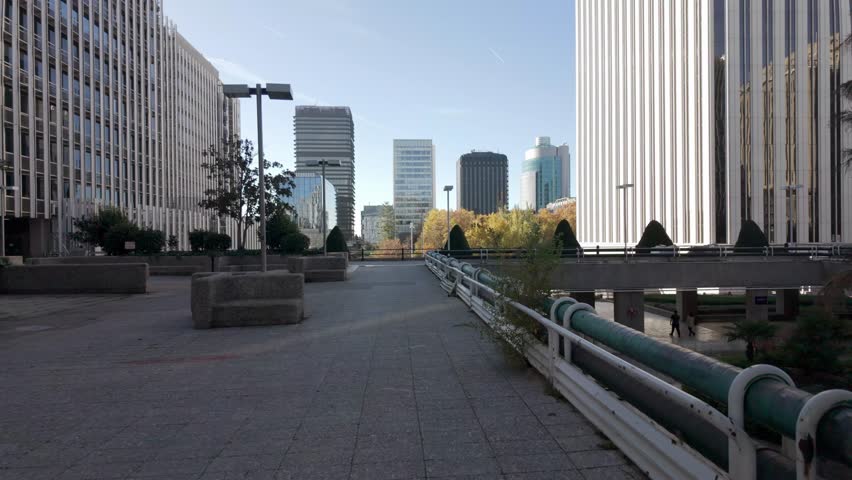Steel and glass skyscraper buildings in Madrid