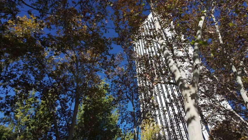 Modern steel and glass buildings housing large companies in the centre of Madrid