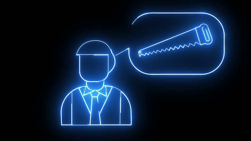 animated sketch of a man and a chainsaw sketch with a glowing neon effect
