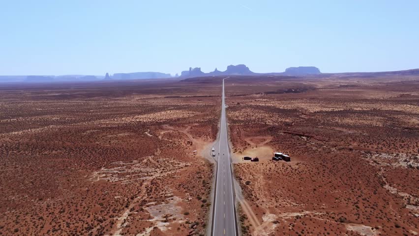 Lonely road through the Arizona desert - aerial view | Shutterstock HD Video #1111913135