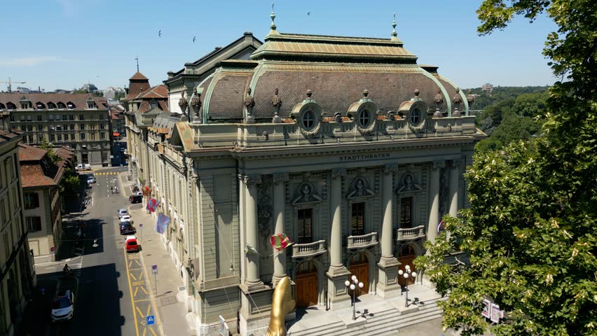 City Theater of Bern in Switzerland from above - the capital city aerial view - travel photography | Shutterstock HD Video #1111913149