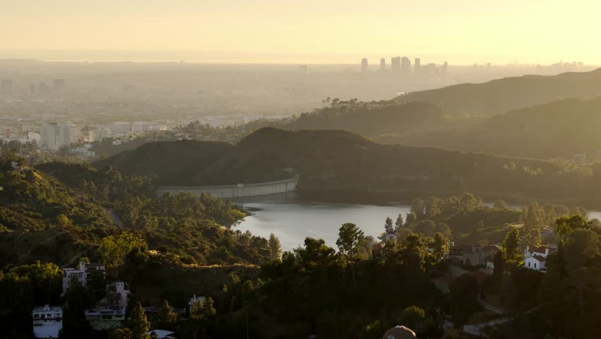 Lake Hollywood aerial view - Los Angeles Drone footage - aerial photography | Shutterstock HD Video #1111913181