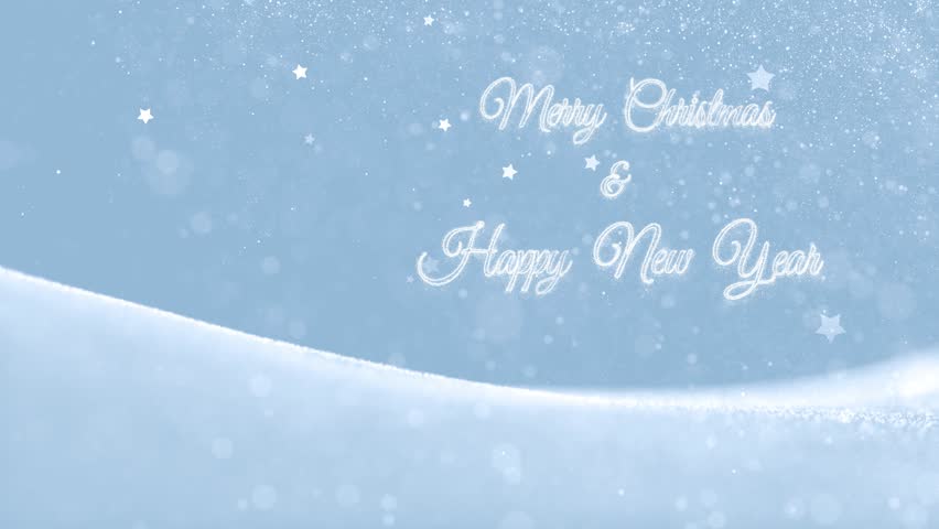 Merry christmas and happy new year sign greeting card on cute blue snowy background with falling glitter snowflakes and stars. Holiday seamless loop animation. | Shutterstock HD Video #1111914373