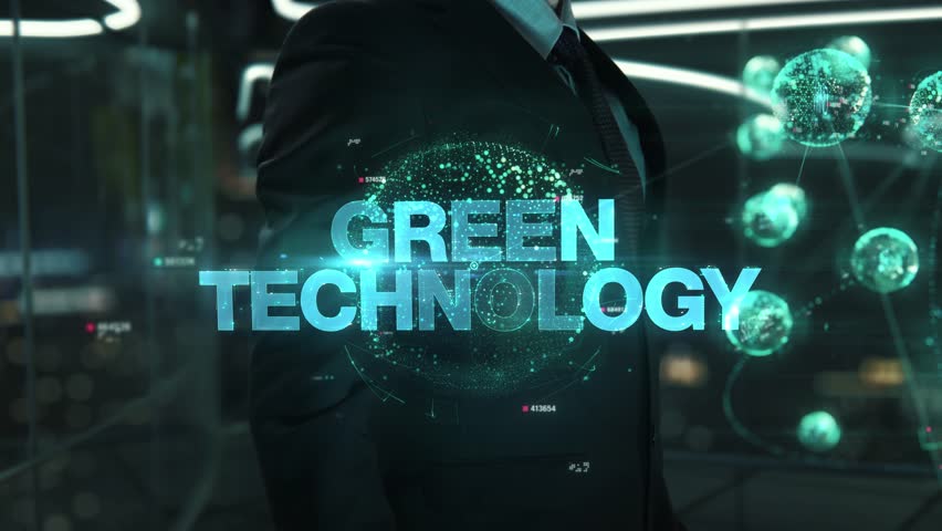 Green technology- businessman working with virtual reality at office. | Shutterstock HD Video #1111914623