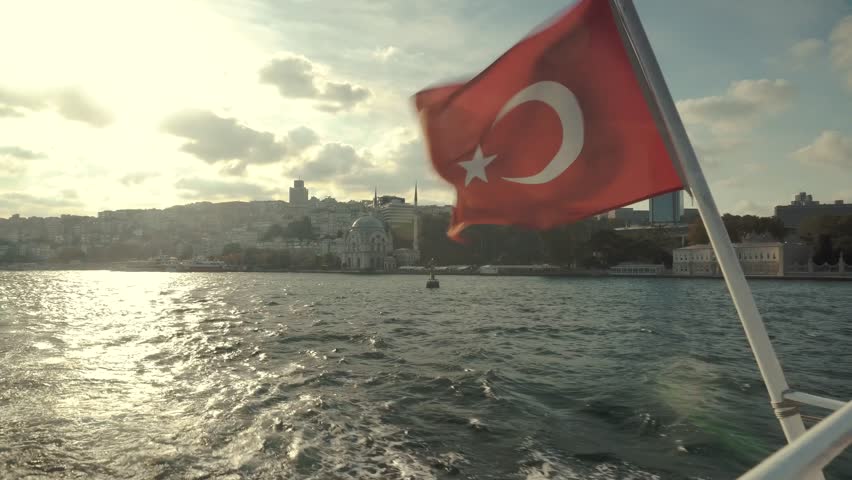 Turkish flag on Bosporus strait | Shutterstock HD Video #1111916157