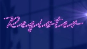 Animation of register text over light trails on blue background. Social media, communication and digital interface concept digitally generated video. - Powered by Shutterstock - Get 15% off with code: PIKWIZARD15