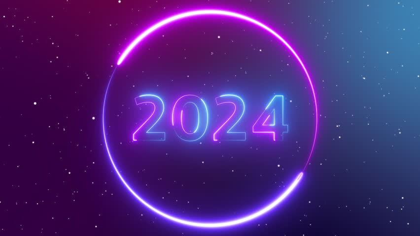 Neon blue and purple 2024 4K of Traveling through star fields space supernova colorful light glowing.Space Nebula background moving motion graphic with stars space rotation nebula Happy new year 2024 | Shutterstock HD Video #1111918793
