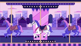 Sunset city carousel horses lo fi animated cartoon background. Fair merry-go-round urban 90s retro lofi aesthetic live wallpaper animation. Amusement park color chill scene 4K video motion graphic - Powered by Shutterstock - Get 15% off with code: PIKWIZARD15