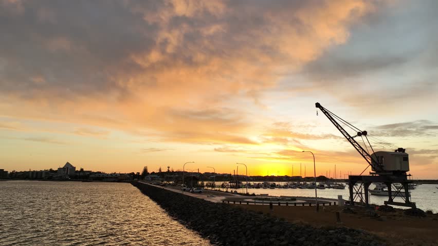 Harbour sunset, crane and skyline, Bunbury, Jetty Road.