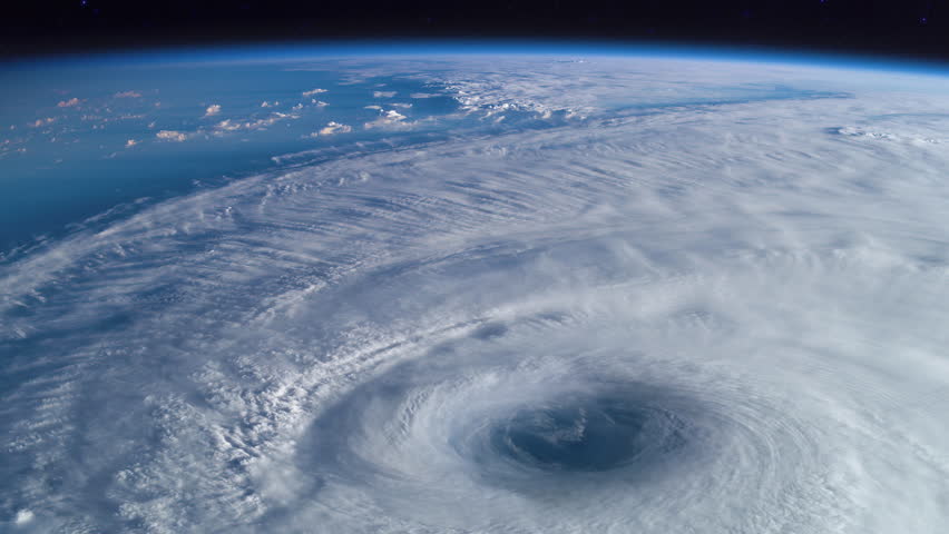  Huge Hurricane Eye Seen From Space. Rotating Clouds Animation. Elements of this Video furnished by NASA.