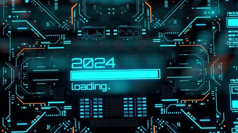 New 2024 year progress bar on digital lcd display with reflection. Concept of new year, annual plan, growth strategy, business planning, investment trends and strategy road map. : vidéo de stock
