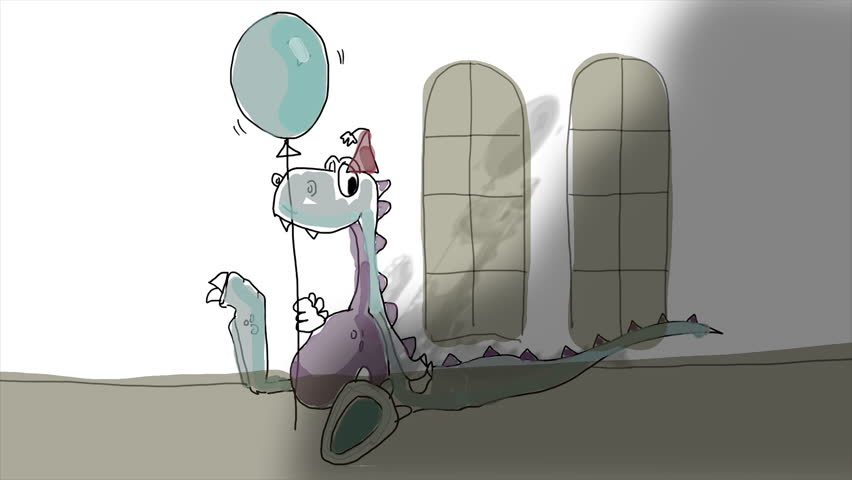 4k hand draw animation -  Cute cartoon dragon wearing party hat and holding balloons | Shutterstock HD Video #1111940987
