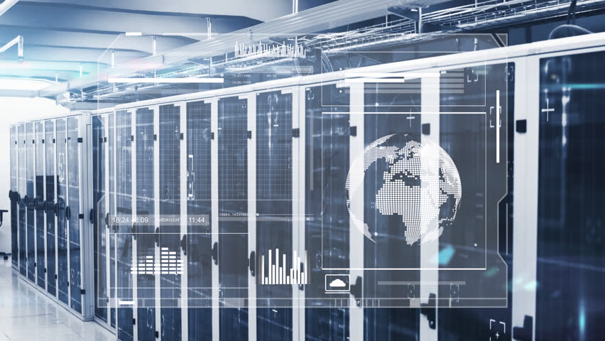 Animation of data processing over computer servers. Global computing, digital interface and data processing concept digitally generated video. | Shutterstock HD Video #1111944307