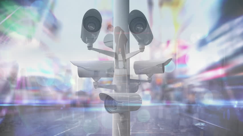 Animation of cctv cameras and data processing over city. Global surveillance, computing, digital interface and data processing concept digitally generated video. | Shutterstock HD Video #1111945419