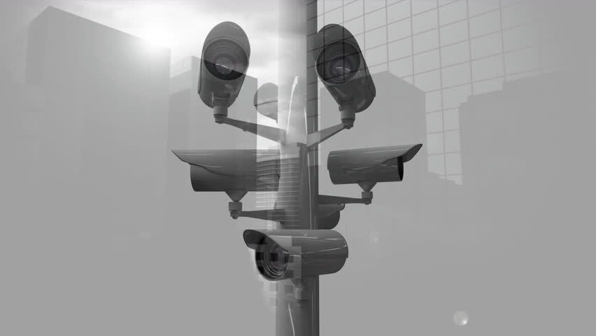 Animation of cctv cameras and data processing over city. Global surveillance, computing, digital interface and data processing concept digitally generated video. | Shutterstock HD Video #1111945477