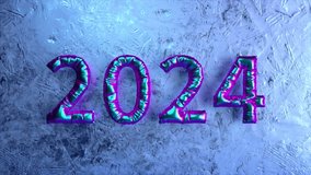Iridescent foil balloons forming the number 2024 on a textured icy background, evoking a festive and wintry atmosphere, 3D animation. 3D Illustration - Powered by Shutterstock - Get 15% off with code: PIKWIZARD15