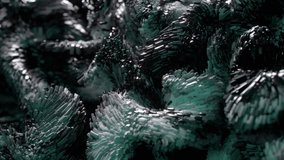 3d rendering of abstract art video animations. 3d background with surreal movement of moving objects, wave particles, liquid substance of black and white gradient color.