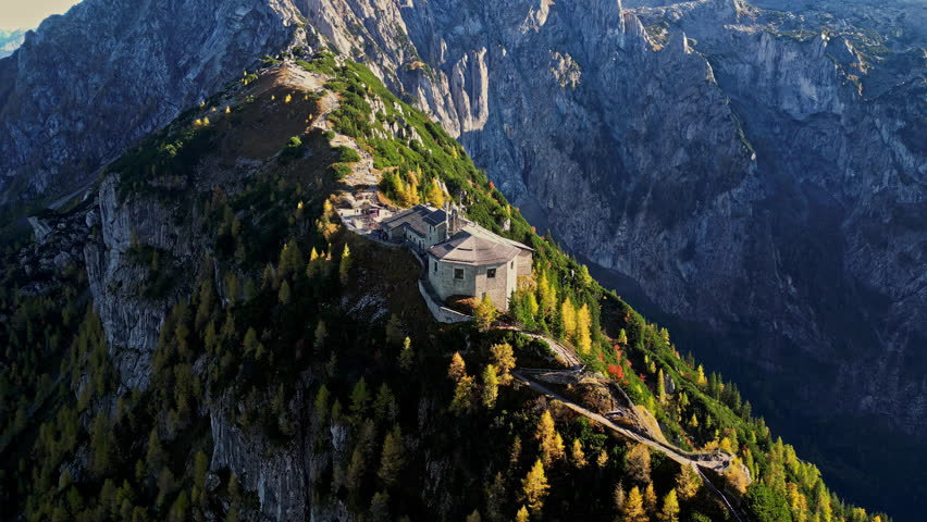 aerial view by drone of the Kehlsteinhaus in German Alps