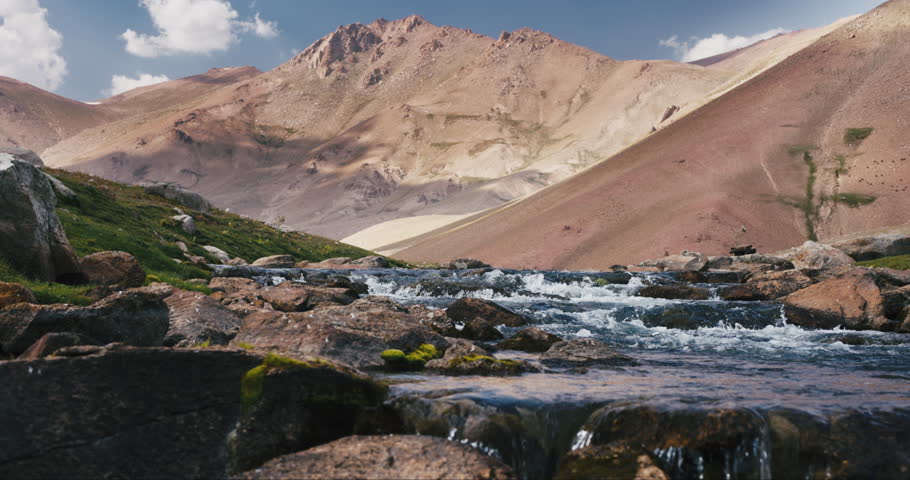 River stream flowing through hills. High sandy beige hills, beautiful mountains, river clear stream flowing through mountains, hills. Natural background, beautiful stunning live animated wallpaper pc | Shutterstock HD Video #1111948963