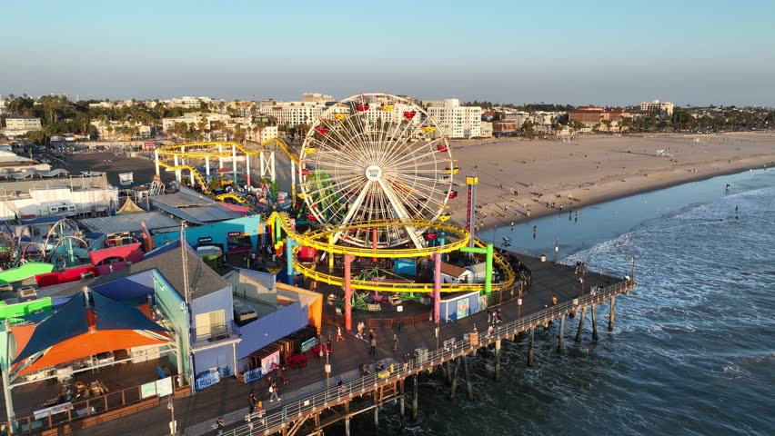 Santa Monica Pier At Los Angeles California United States. Amusement Park Los Angeles California. Town Film District Urban. Town Outdoor District Downtown Up Above. Town Urban City Landmark.