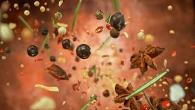 Super Slow Motion Shot of Flying and Rotating Various Spices. Filmed on High Speed Cinema Camera, 1000fps. - Powered by Shutterstock - Get 15% off with code: PIKWIZARD15