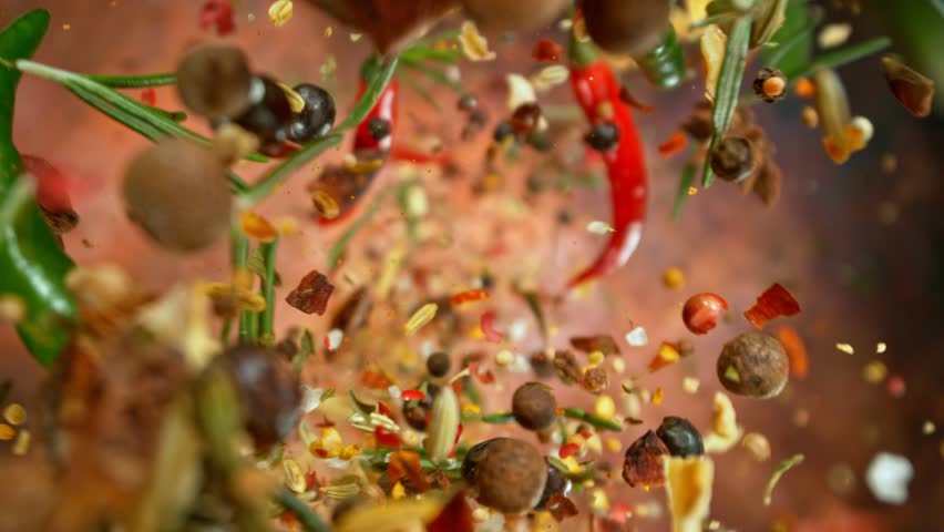 Super Slow Motion Shot of Flying and Rotating Various Spices. Filmed on High Speed Cinema Camera, 1000fps. | Shutterstock HD Video #1111953475