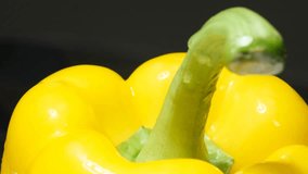 Yellow pepper rotates on a black background. Macro video