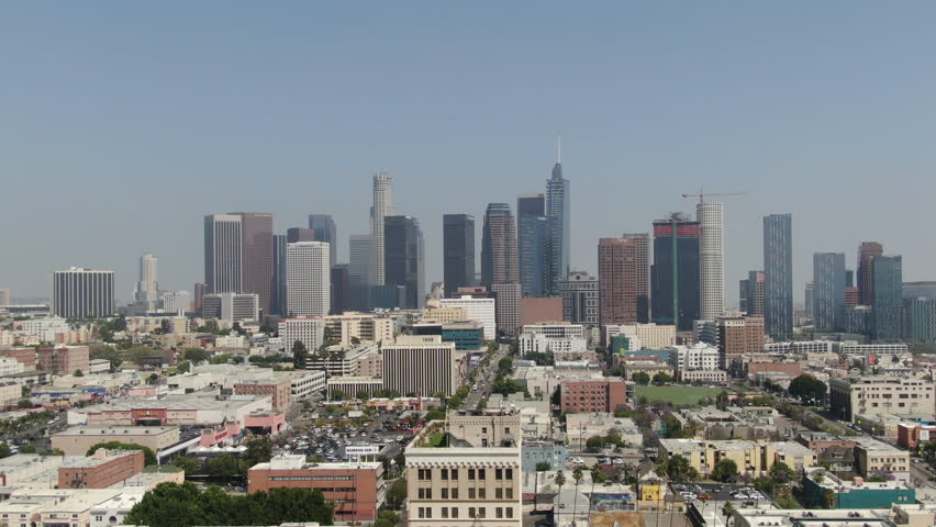 Los Angeles Downtown Buildings from MacArthur Park Telephoto R | Shutterstock HD Video #1111961147