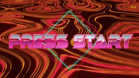 Animation of press start text banner over abstract liquid kaleidoscope pattern on red background. Video game and entertainment technology concept - Powered by Shutterstock - Get 15% off with code: PIKWIZARD15