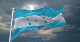 Flag of Honduras realistic waving in the wind with cloudy sky background (Perfect Loop)