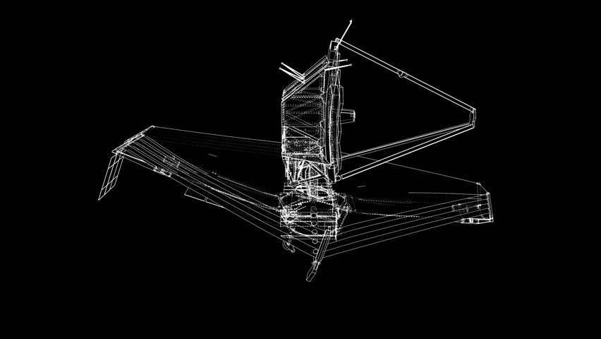 Animated drawing of the James Webb telescope. Looping seamless animation. Element of this video furnished by NASA. 3D Illustration