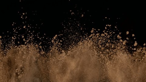Super Slow Motion Shot of Soil Explosion Isolated on Black Background at 1000fps. Stock-video