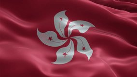 Hong Kong flag video waving in wind. Realistic flag background. Close up view, perfect loop, 4K footage