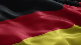 Germany flag video waving in wind. Realistic flag background. Close up view, perfect loop, 4K footage