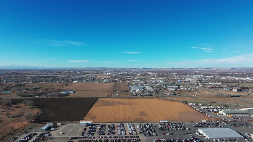 Drone aerial view of Billings Montana on a sunny day in November