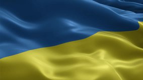 Ukraine flag video waving in wind. Realistic flag background. Close up view, perfect loop, 4K footage