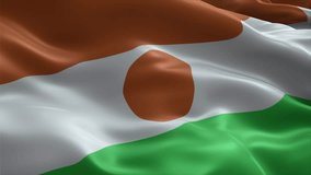 Niger flag video waving in wind. Realistic flag background. Close up view, perfect loop, 4K footage