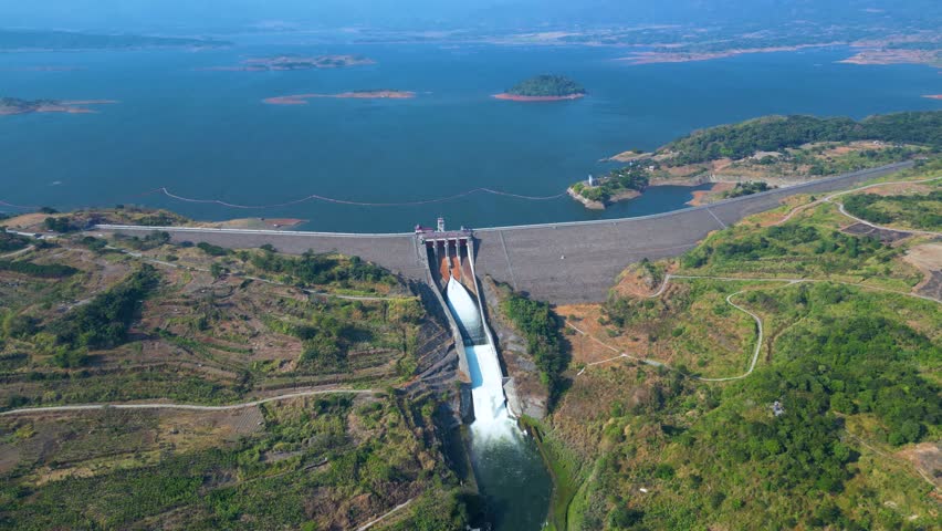 Established Aerial View of Jatigede Dam, The Second Largest Dam in Indonesia Royalty-Free Stock Footage #1111984975