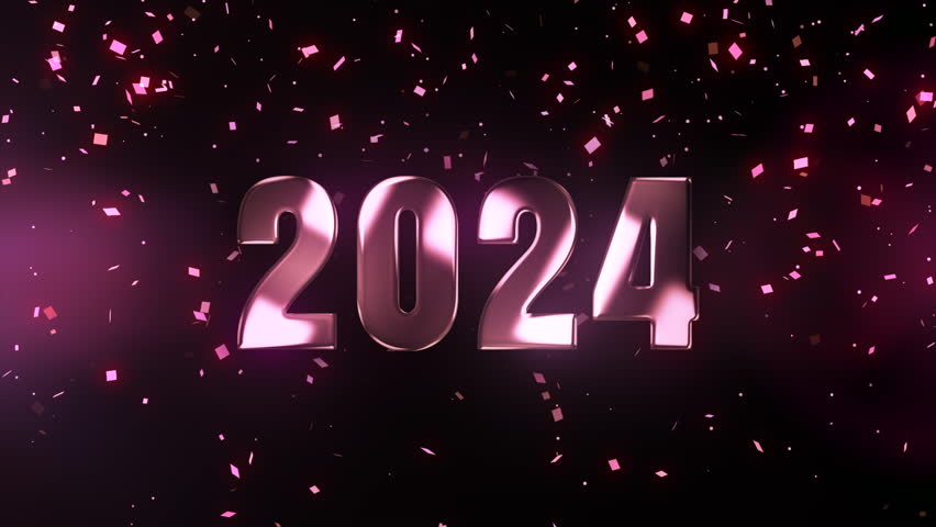2024 Happy New Year text effect of rose gold numbers with metal reflections. 2024 Christmas New Year greeting animation. Rose gold confetti with soft pink light. Holiday, event celebration. Happy 2024 | Shutterstock HD Video #1111986999