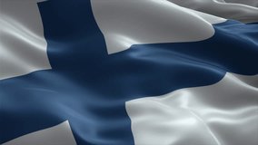 Finland flag video waving in wind. Realistic flag background. Close up view, perfect loop, 4K footage