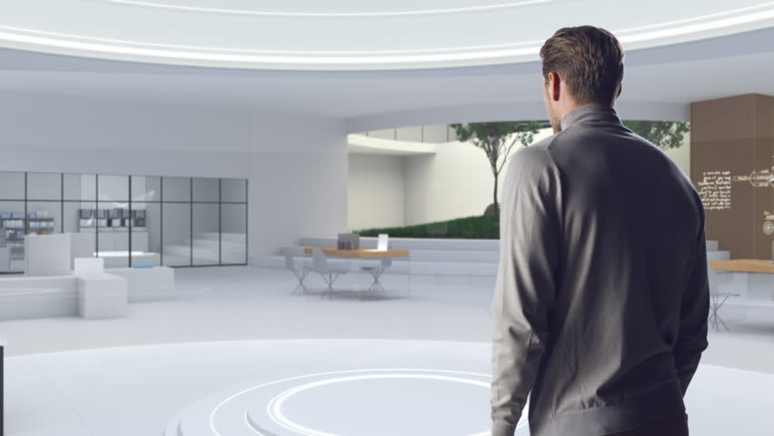 Futuristic Businessman Standing in a Virtual Space, Interacting with an Augmented Reality Hologram 3D City showing Real Estate Investment Big Data Analysis, Financial Reports, Stock Market Statistics | Shutterstock HD Video #1111987487
