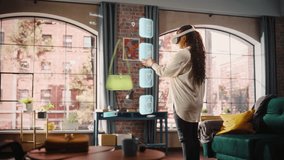 Black Woman Using Virtual Reality Headset for Online Shopping, Browsing through Stylish Handbags items. Ordering from Mock-up Internet Store App for e-Commerce products. Augmented Reality - Powered by Shutterstock - Get 15% off with code: PIKWIZARD15